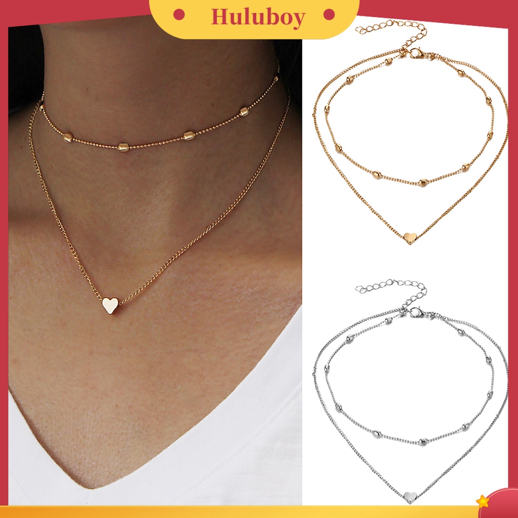 Hu Hu Hu Hu Hu Alat Bantu Pasang Kacamata♡ Kalung Choker Rantai Multilayer Aksen Manik-Manik Hati Untuk Wanita