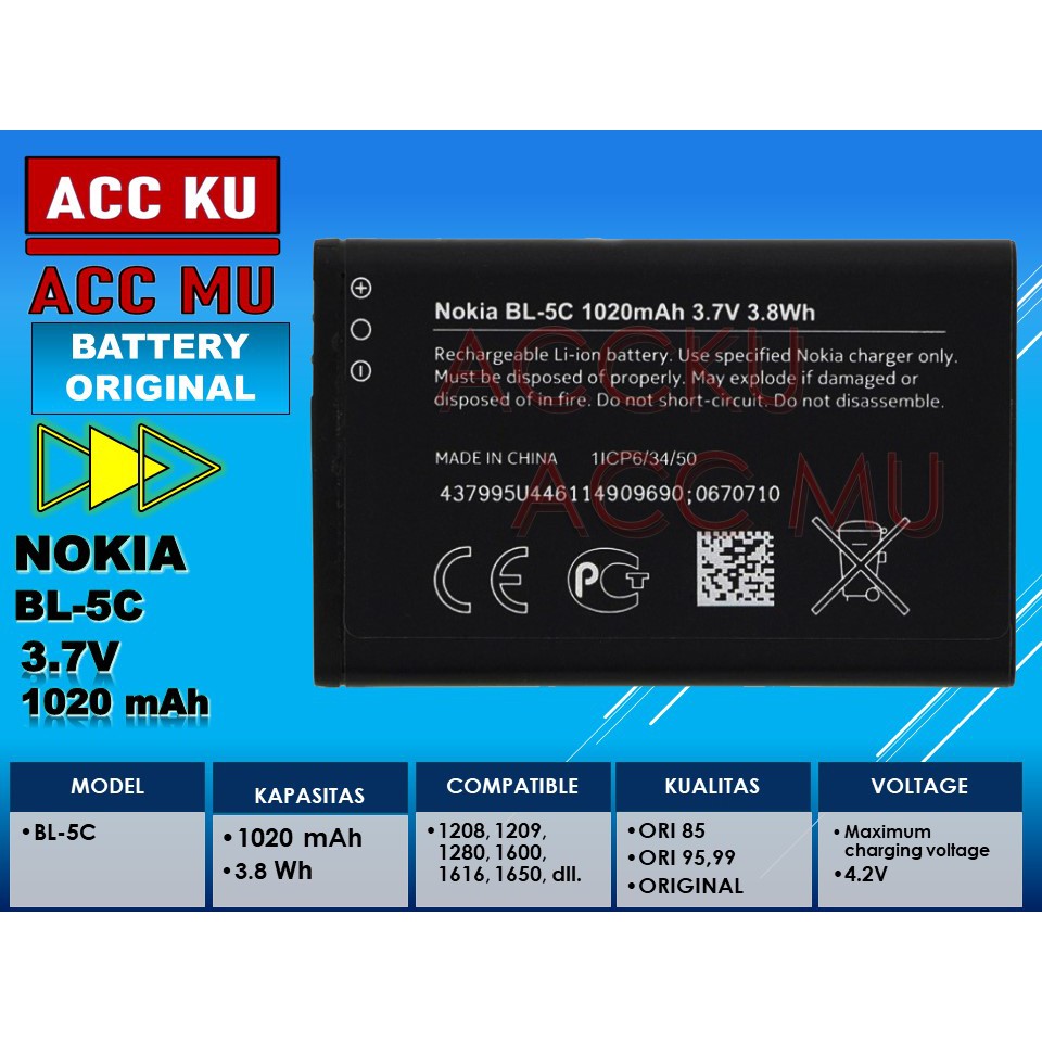 BATERAI NOKIA BL5C BATTERY NOKIA BL-5C ORIGINAL 100%