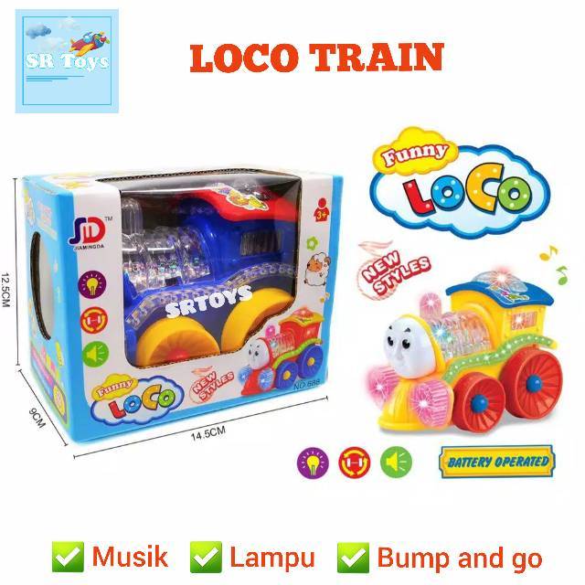 Kereta Train Loko Mainan Anak Bisa Nyala Lampu dan Musik