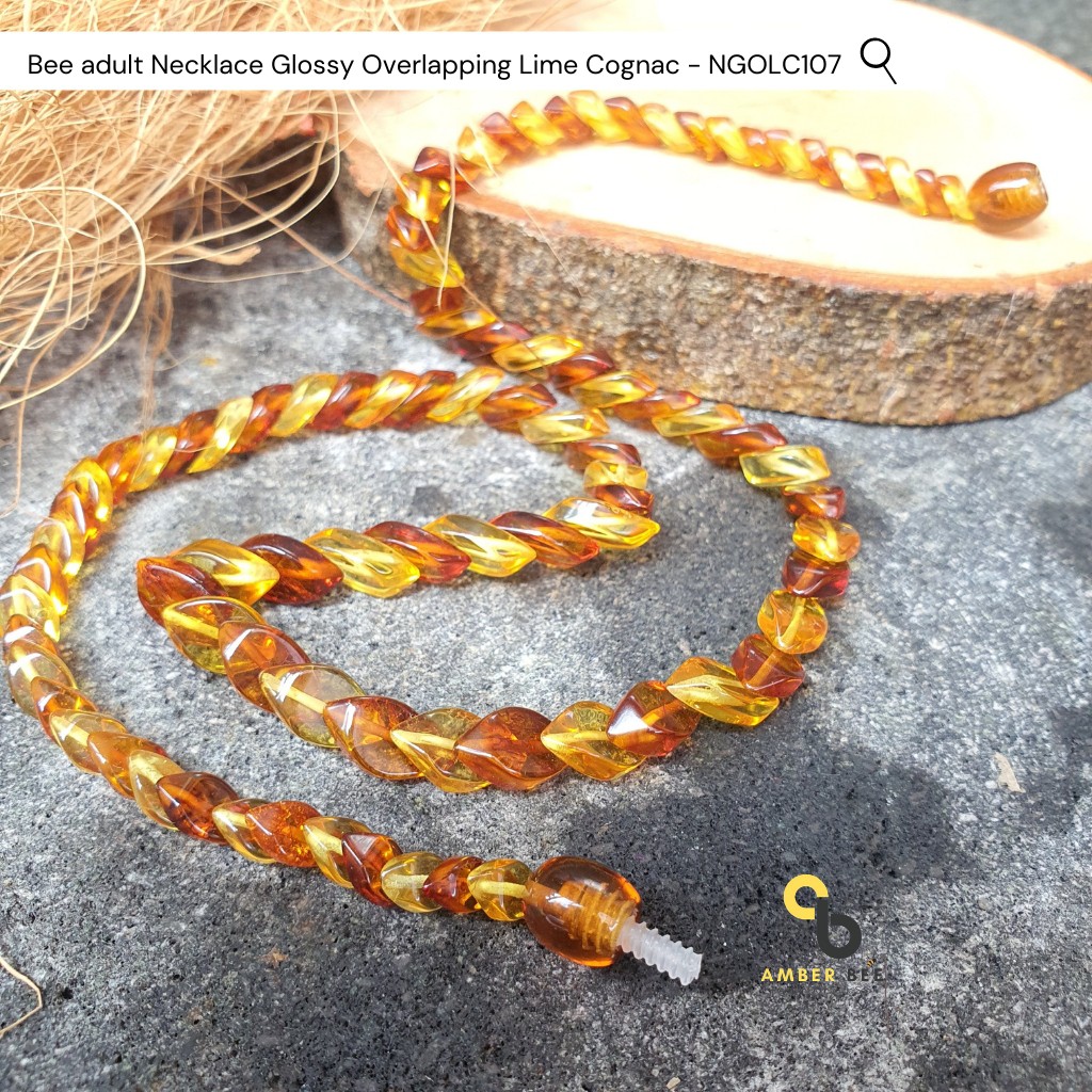 Kalung Amber Dewasa Premium Glossy Overlapping Lime Cognac NGOLC107 By Amber Bee