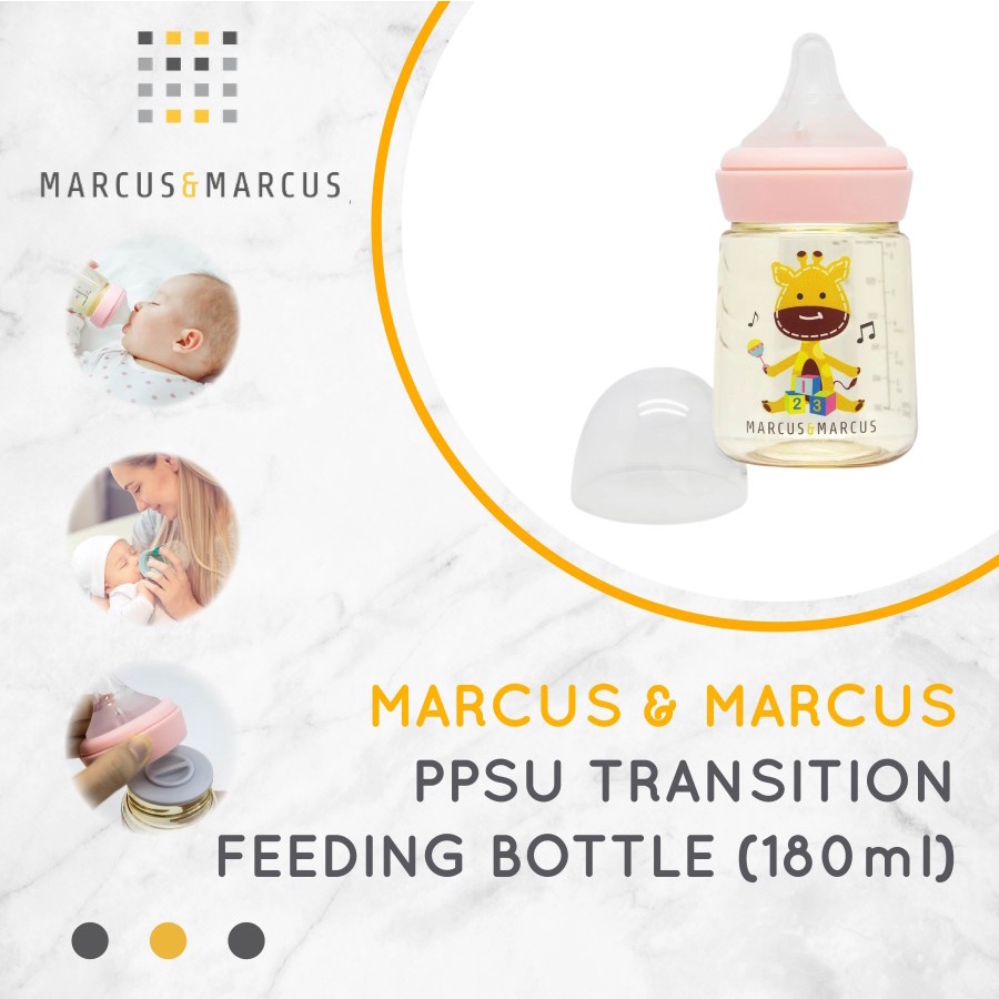 Marcus &amp; Marcus PPSU Transition Feeding Bottle 180ml - Marcus&amp;Marcus Botol Susu Bayi 180 ml : Giraffe Pink