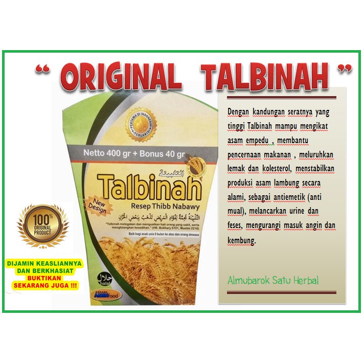

Talbinah Resep Thibb Nabawy 400 Gr + 40 Gr Tepung Gandum Original