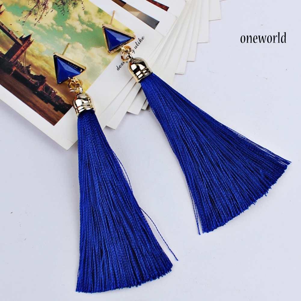 OW@ Bohemian Women Geometric Triangle Long Tassel Drop Earrings Piercing Jewelry