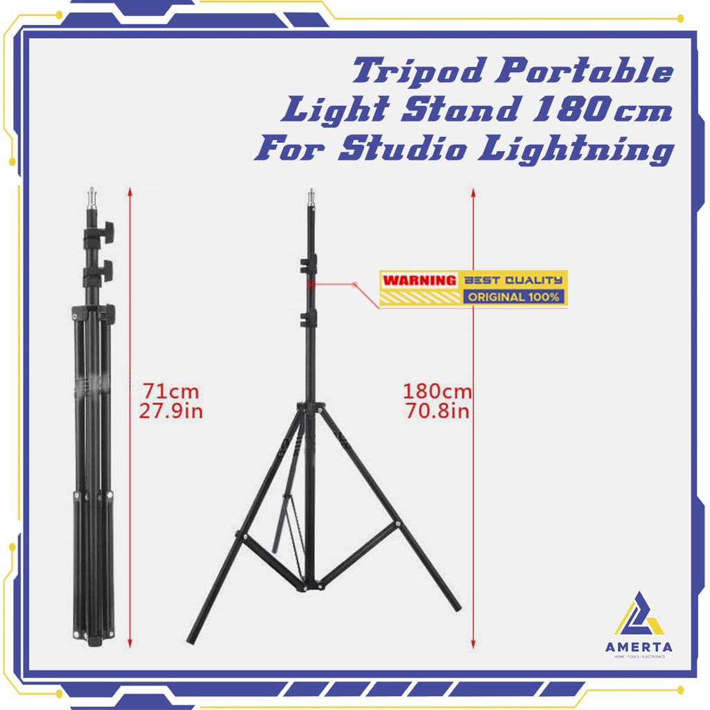 TaffSTUDIO Portable Light Stand Tripod 180cm for Studio Lighting - W803 - Black