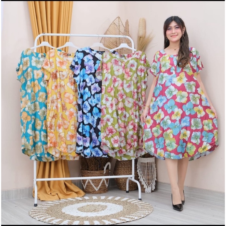 daster busui solo kain katun rayon motif bunga besar jumbo ld 130cm