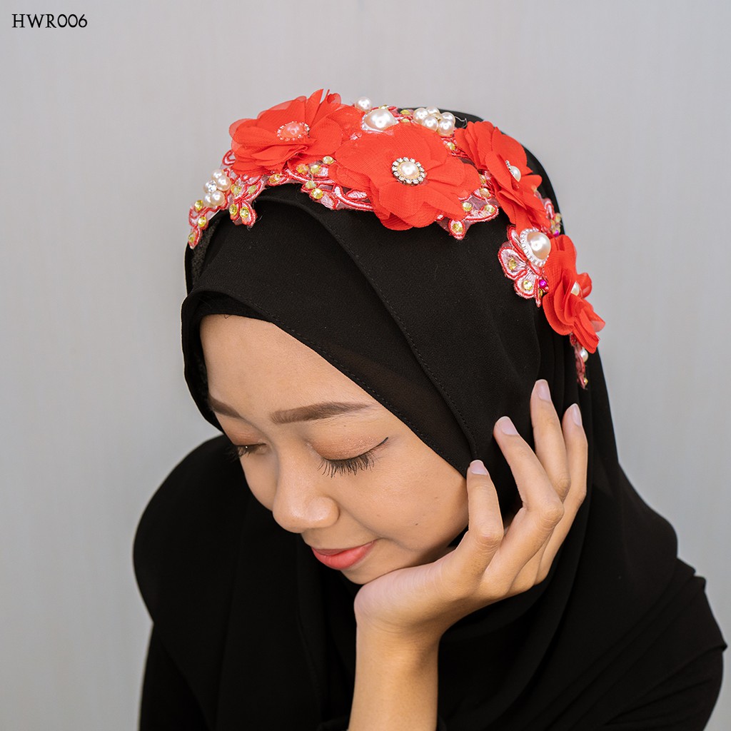 [STOCK TERBATAS] SETELAN TIARA AKSESORIS PENGANTIN LACE BROKAT RED HWR006