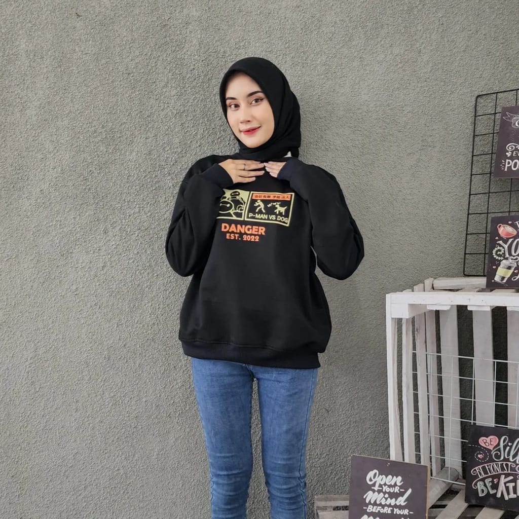 DANGER CREWNECK UNISEX BAHAN FLEECE