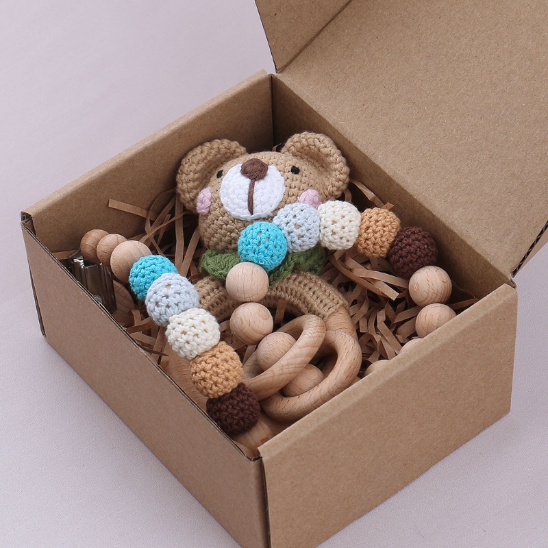 Mary Mainan Rattle Teether Bentuk Hewan Bahan Kayu Untuk Bayi