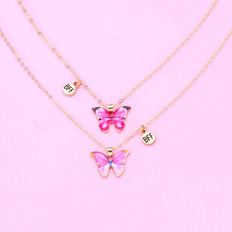 2pcs / Set Kalung Persahabatan Dengan Liontin Kupu-Kupu Warna-Warni Gaya Korea Untuk Wanita