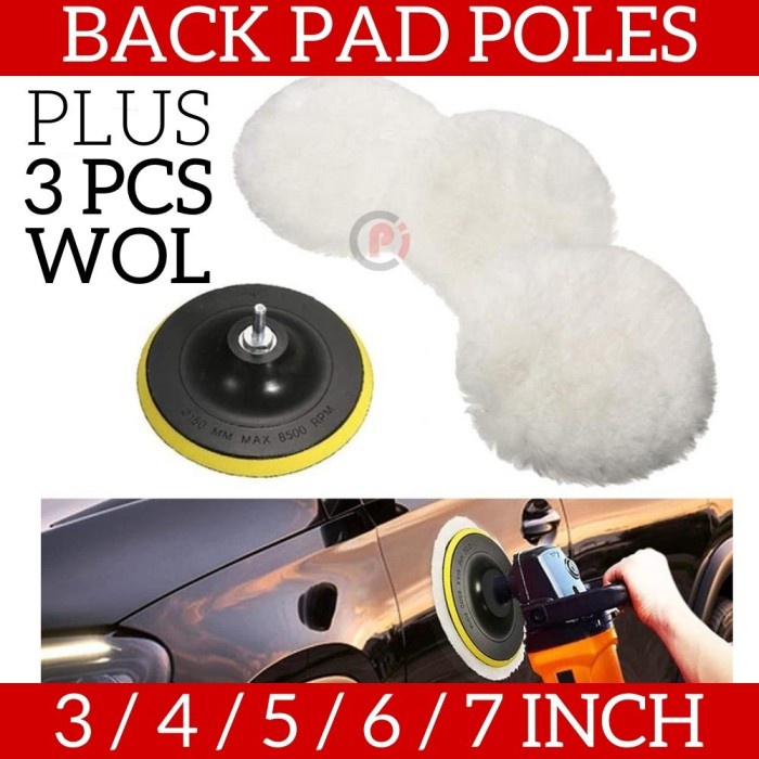 Back Pad 5in1 Tatakan Poles Wol Polishing Wheel Plus 3 Pcs WOL Buffer