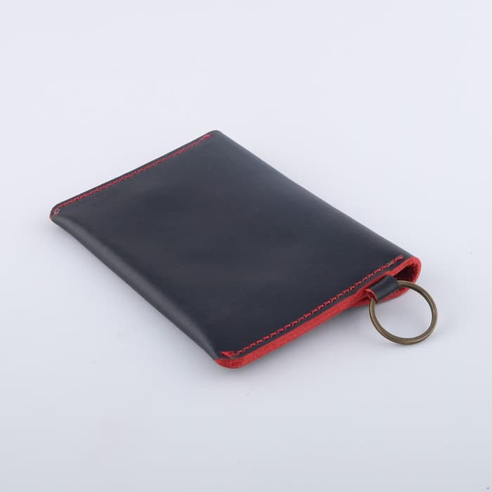 Dompet Passport model gantung kulit sapi asli hitam merah - PHPW092