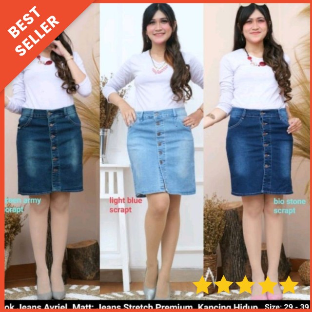Rok Jeans Avriel Rok Span Jeans Pendek Kancing