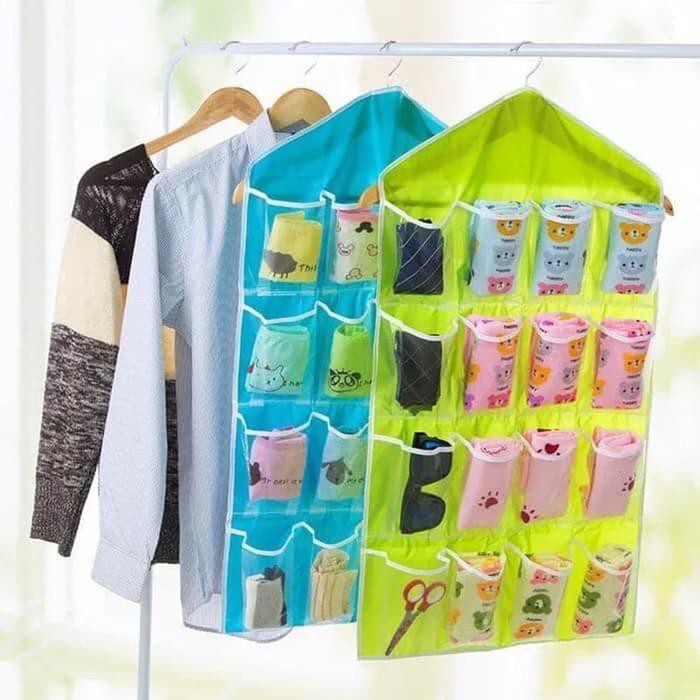 Hanger Plastik Gantung 16 Kantong Serbaguna Multifungsi Organizer Pouch Korean / Gantungan Wadah Serbaguna 16 Pouch