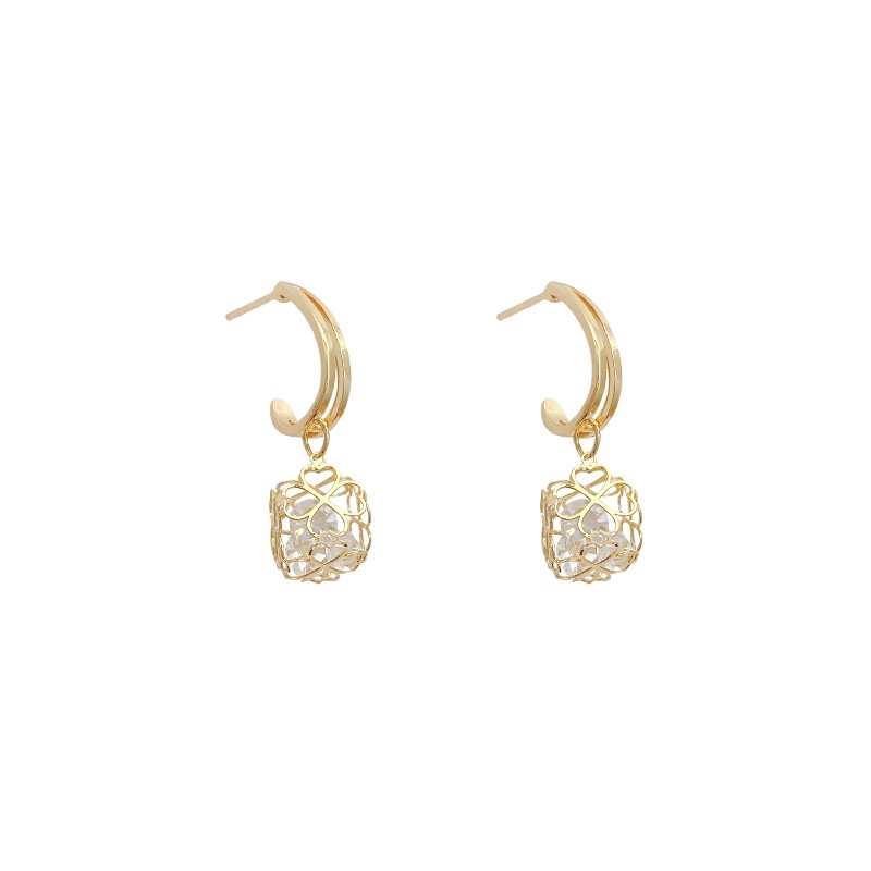 Anting Zircon Bentuk Persegi Model Hollow Gaya Korea