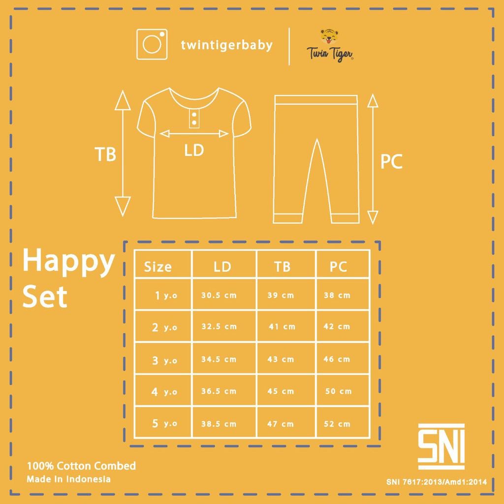 Twin Tiger Setelan Baju pendek Celana panjang Happy Set - Piyama anak