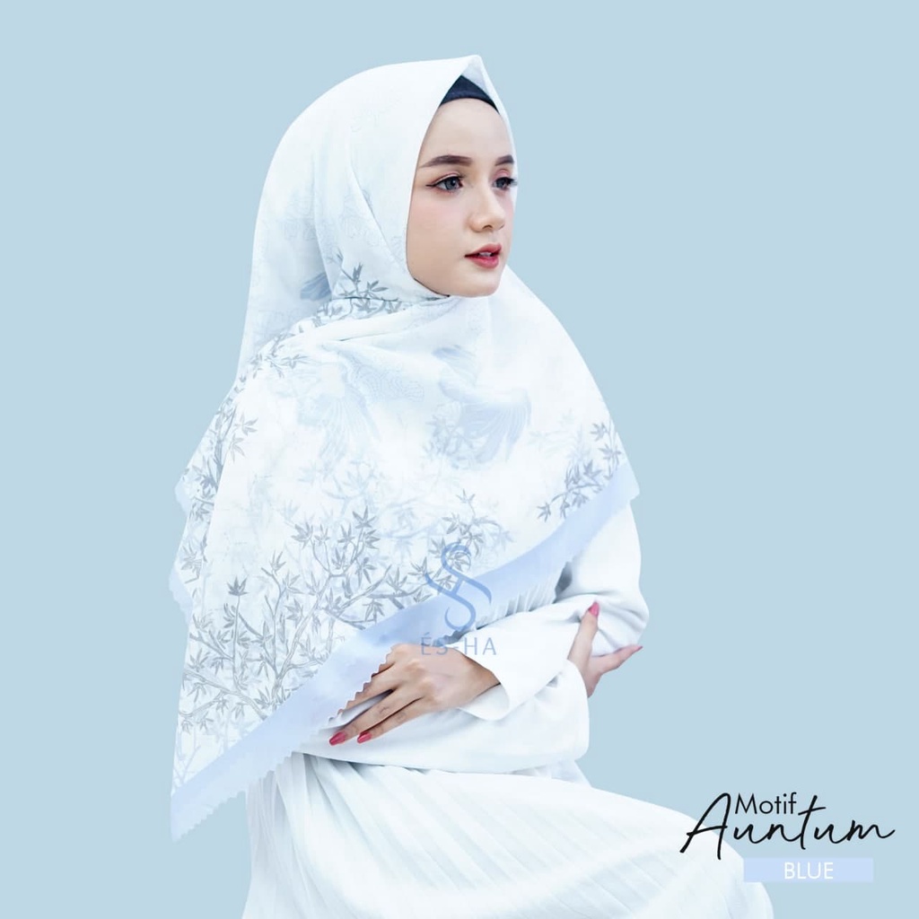 Hijab Segi Empat Motif Termurah / Hijab Lasercut Voal Motif Berkualitas / Motif Auntum Black-AUNTUM BLUE