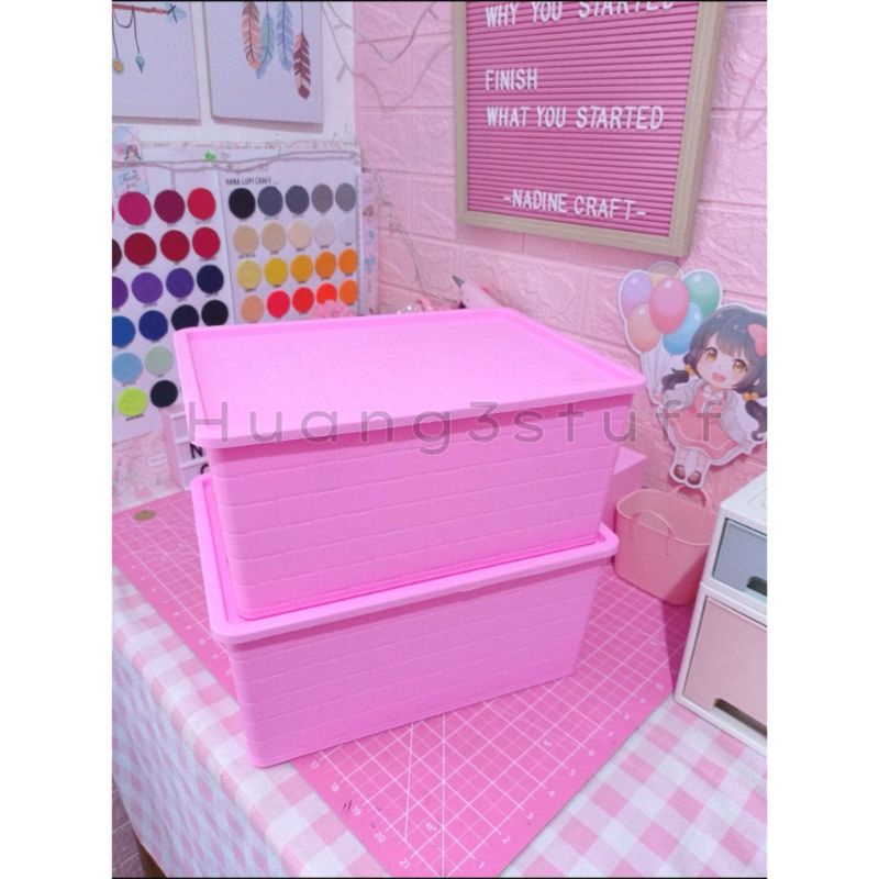 Keranjang Serbaguna Plastik Anyam Rotan Storage Box Kotak Penyimpanan Serbaguna dengan Tutup Lugano