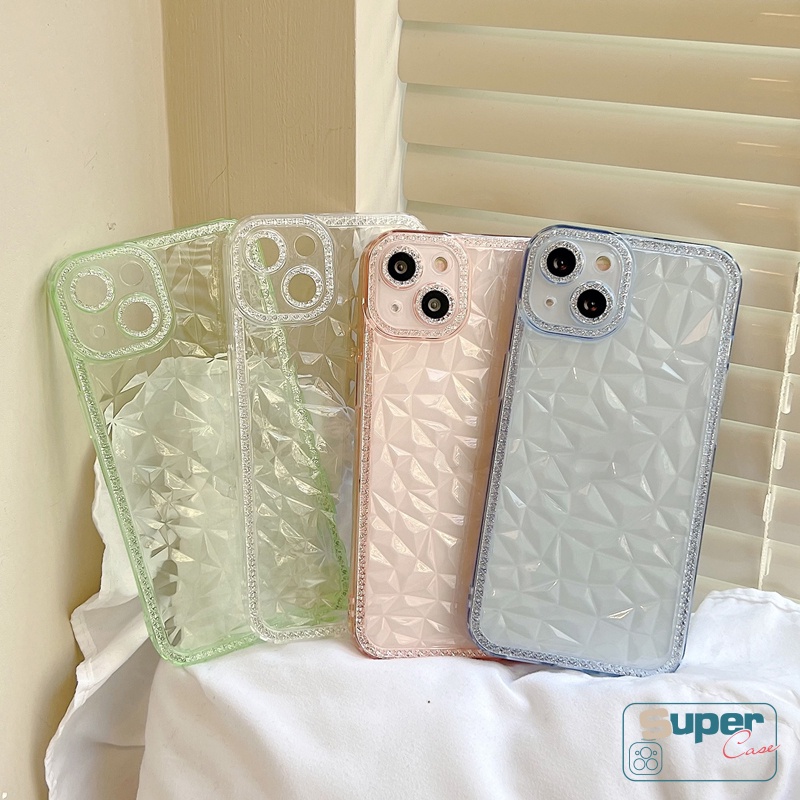 Soft Case TPU Transparan Motif Berlian 3D Untuk Samsung A12 A32 A52 A03s A13 A33 A73 5G A23 A03 Core A53 A02s A52s M12