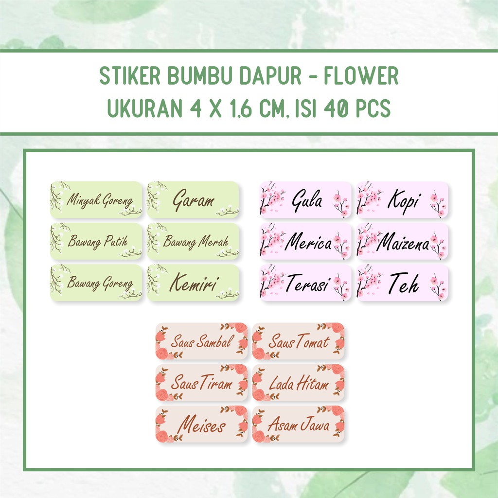 

Stiker Bumbu Dapur Motif Flower (Ukuran 4 x 1,6 cm) Waterproof