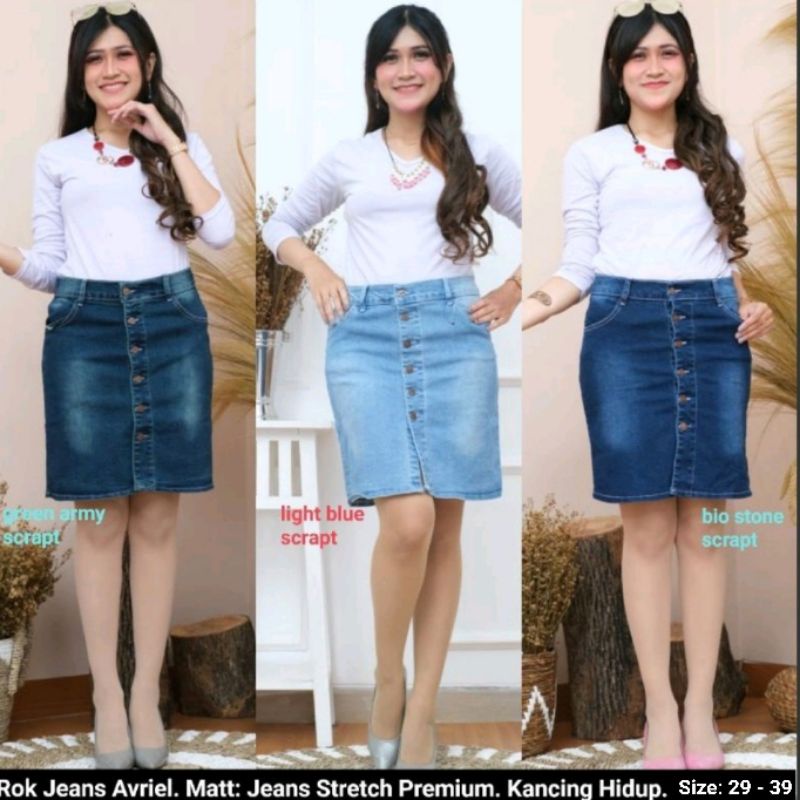 Rok Jeans Avriel . Rok Jeans Pendek Kancing . Button Skirt