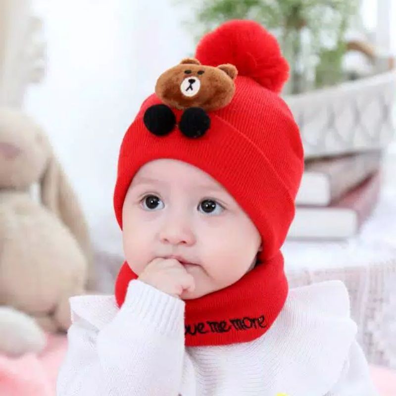 TOPI KUPLUK RAJUT BAYI TELINGA MOTIF BERUANG / BROWN. TOPI KUPLUK UNISEX KEREN. BAHAN IMPORT LEMBUT