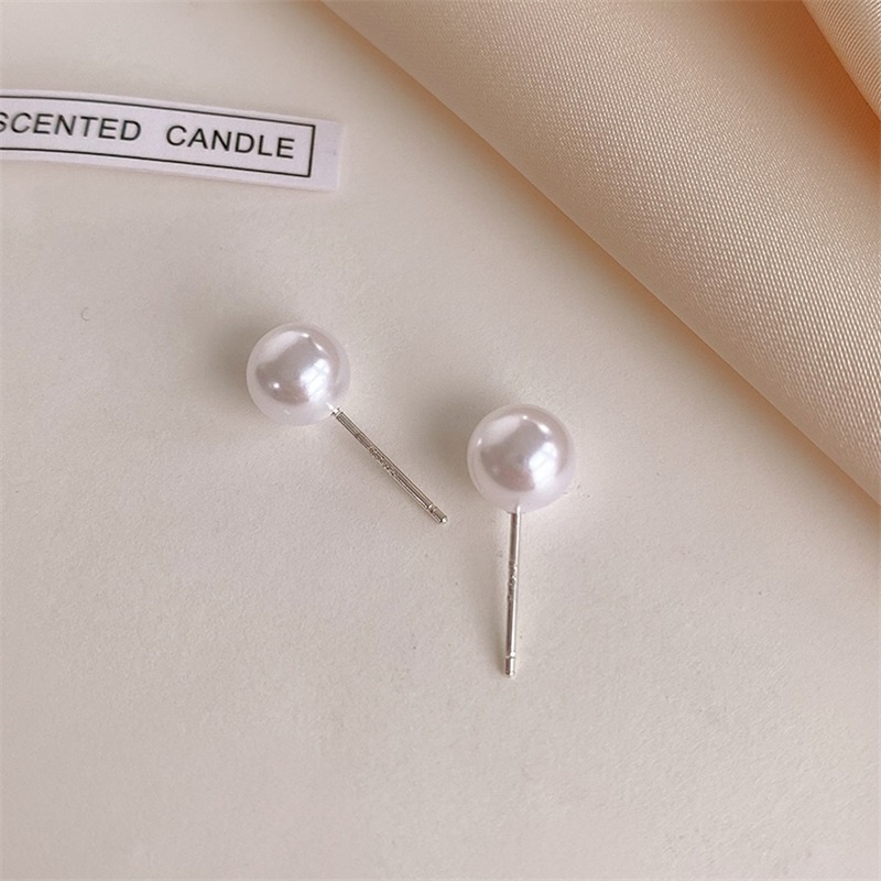 Anting 925 Silver Hias Mutiara Ukuran 6mm Untuk Perempuan