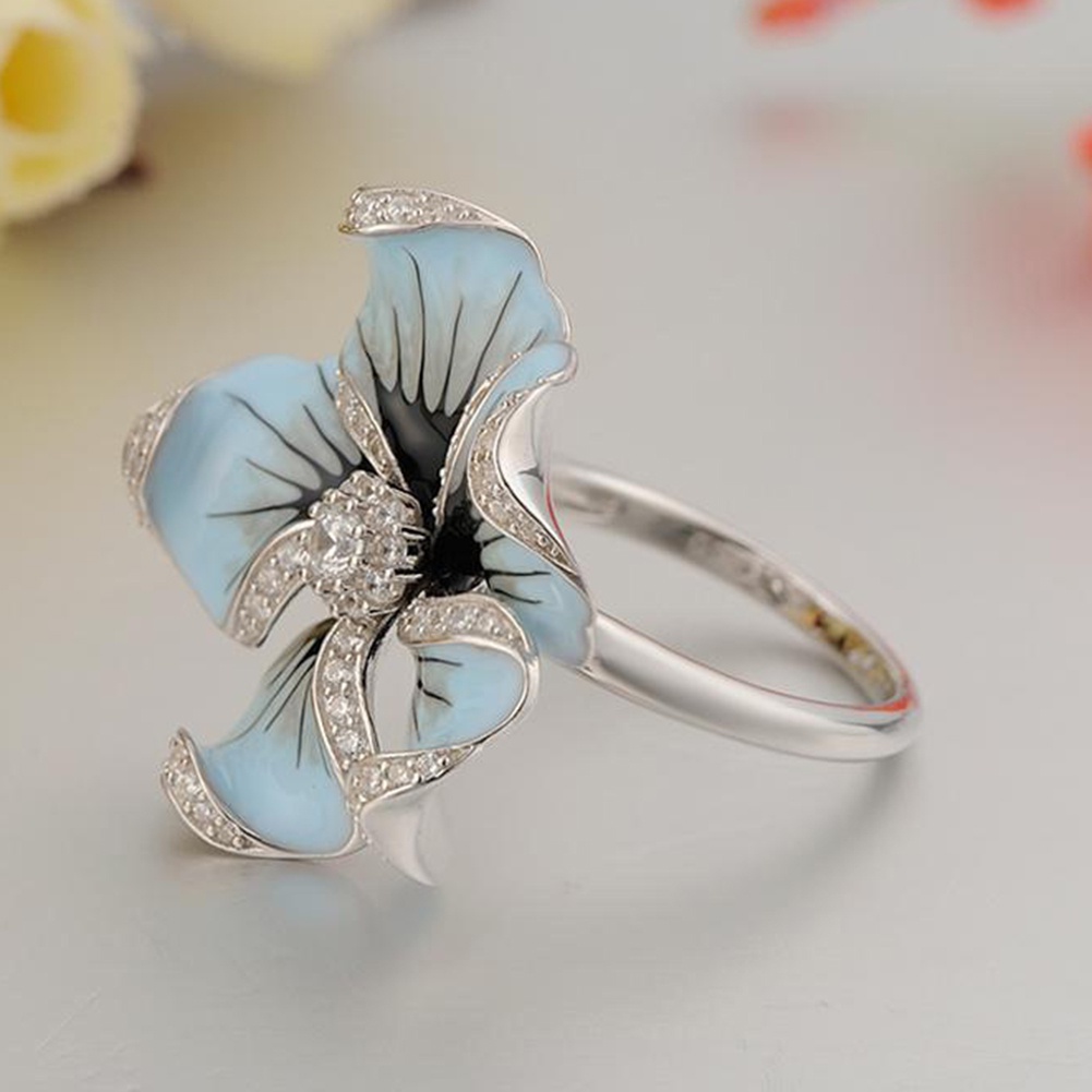 Hu Hu Hu Hu Hu Alat Bantu Pasang Kacamata♡ Cincin Enamel Bentuk Bunga Aksen Berlian Imitasi Untuk Wanita