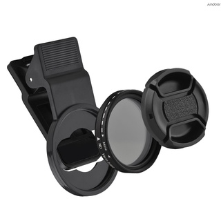 Andoer 37MM Professional Clip-on Phone Filter Lens ND2-400 Adjustable Neutral Density Filter with Phone Clip Lens Protector for Smartphone Photography