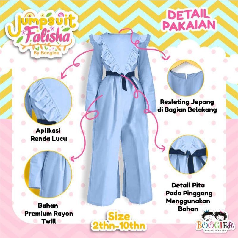 SETELAN JUMPSUIT ANAK JUMPSUIT FALISHA SIZE 2-10 TAHUN by boogiea kids