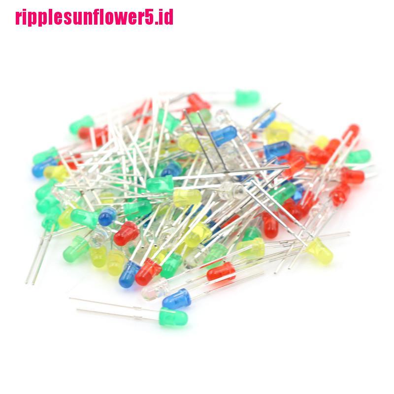 100pcs / set Lampu LED 2Pin 20mA 3mm Warna Merah / Hijau / Putih / Biru