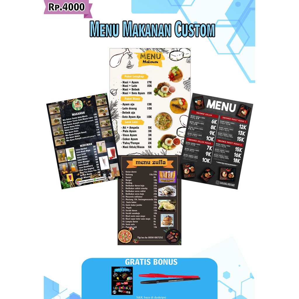 (COD) Cetak Menu Makanan Free Design Murah