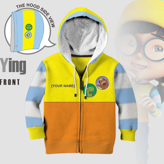 Jaket Anak Boboiboy Cewek Bahan Halus Lembut Tebal Full Print Sublim Bukan Sablon Custom Nama-3