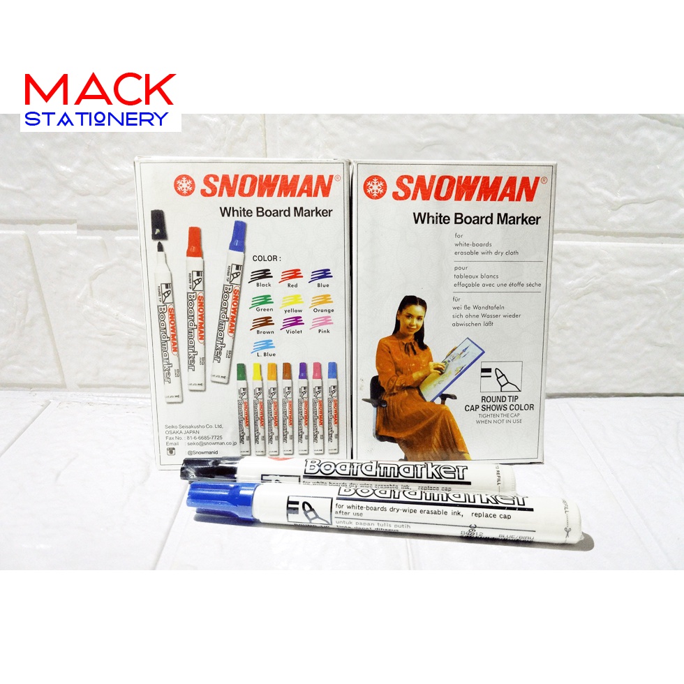 

Spidol SNOWMAN Whiteboard Papan Tulis BG-12 HITAM & BIRU