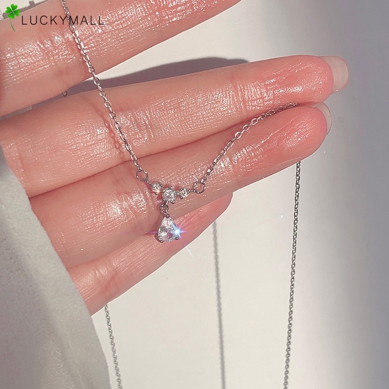 Kalung Rantai Choker Liontin Kristal Warna Silver Untuk Wanita