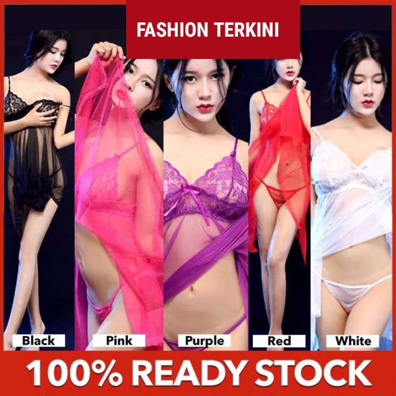 Baju tidur Korea fashion lingerie minie sexy lace tembus pandang