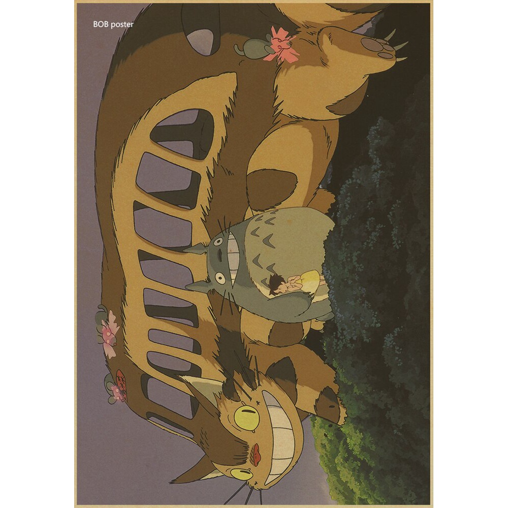 Poster Dinding Kertas Kraft Desain Anime My Neighbor Totoro Miyazaki Hayao Klasik Retro Nostalgia