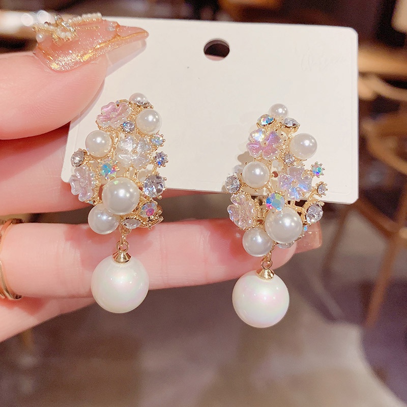 Anting Tusuk Gantung Bahan Sterling Silver 925 Desain Bunga + Kerang Gaya Perancis / Retro Untuk Wanita