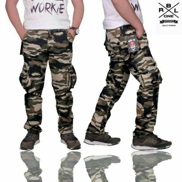 Celana cargo panjang loreng rebel one