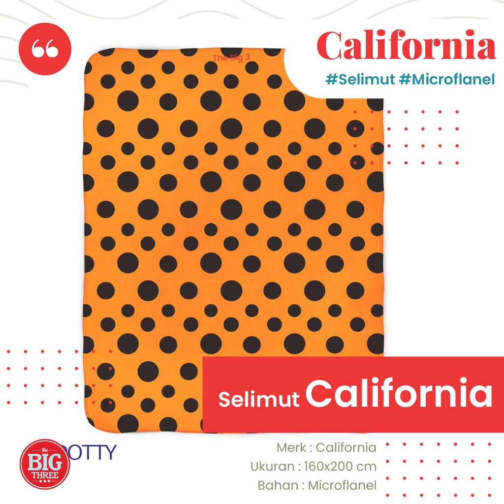 California Selimut Microflannel 160x200 Motif Alanza Cavero Giichi Hazel Rocco Lucas Helsa Orange Polka Dara Kamala Rocco Cami Valo Roux Lexxa Soren Eva Bea Mallory Lovy Laugh Ziqqy - SLMT CLF TBT