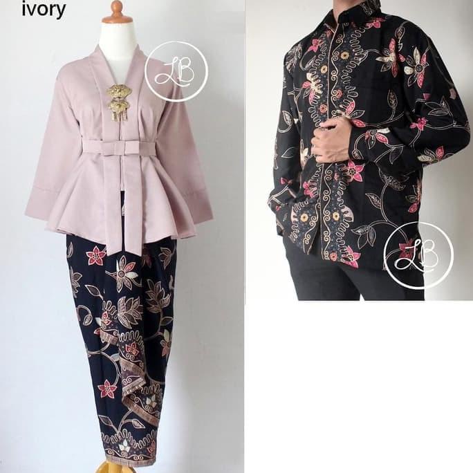 Kebaya Modern Setelan Floy Ivory Kemeja Tangan Panjang