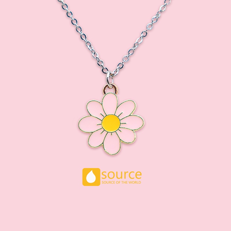 Kalung Rantai Liontin Bunga Warna-Warni Bahan Stainless Steel Alloy Untuk Wanita