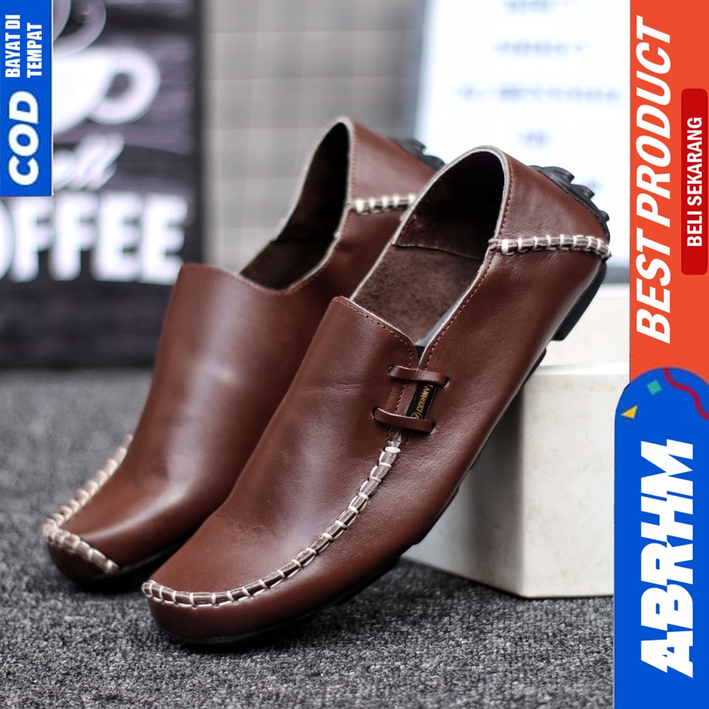 Sepatu Pantofel Kulit Asli Hitam Formal Kerja Pria ABRHM MOOCLEA