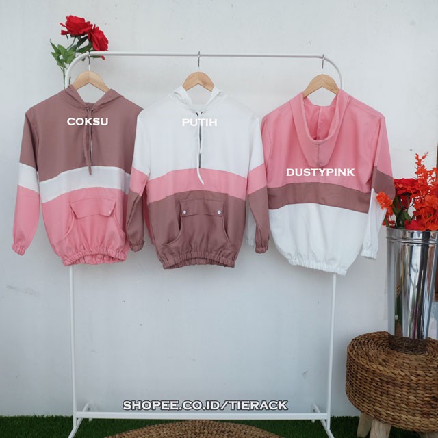 Jaket Kombinasi Wanita moscrepe - kombi 3 warna resleting saku depan