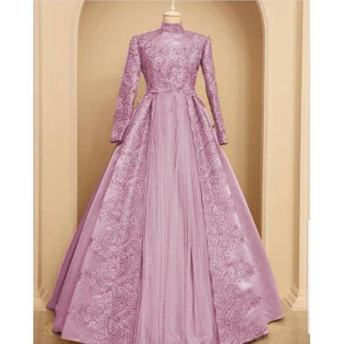 NISSA SABYAN  baju pesta mewah gamis nuraini dusty pink xl brukat gaun remaja nur ta