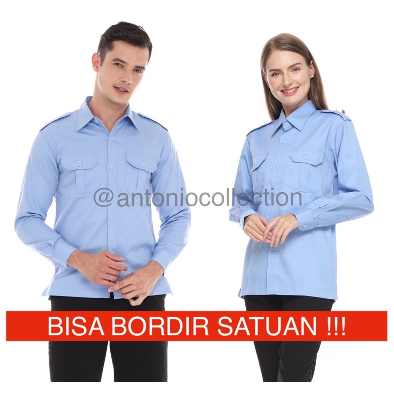 Baju PDL Biru Muda Langit Lengan Panjang / Kemeja PDH / Baju PNS / Baju Lapangan