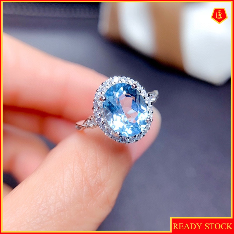 [Ready Stock]Personalized Elegant Super Shiny Natural Blue Topaz Ring