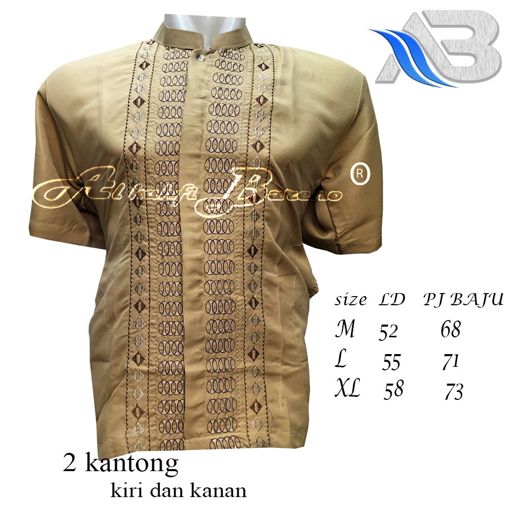 Baju Koko Pria Dewasa Bordir Lengan Pendek Terbaru Al qadr/AB Alkahfi Bareno Katun COD