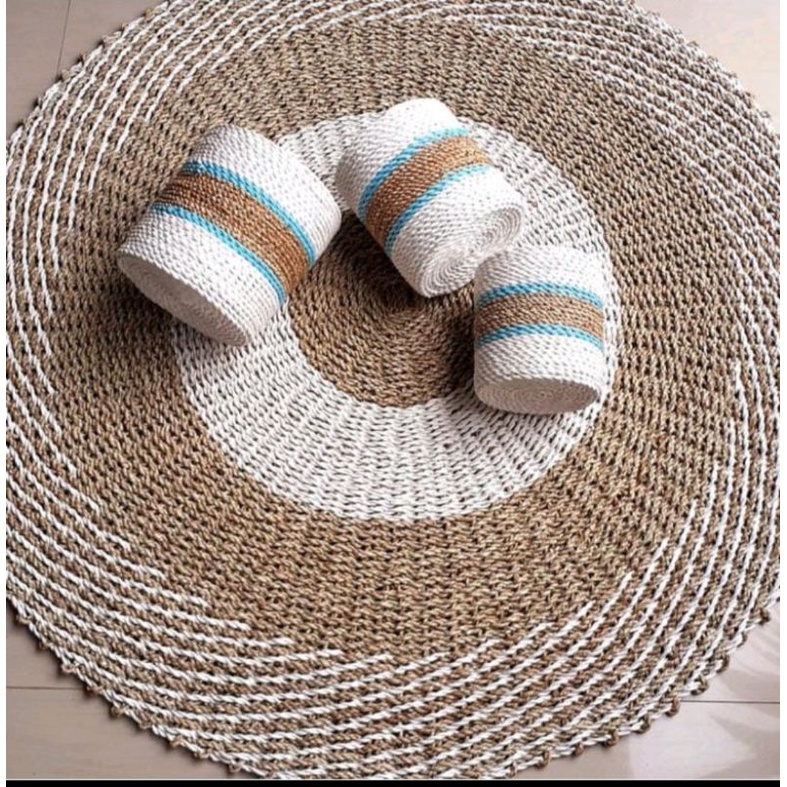 Karpet anyaman natural putih/Rug bulat anyaman/Karpet natural