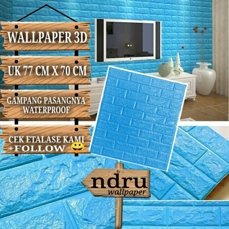 Jual Grosir Murah Wallpaper Dinding Batu Bata Wall Foam 3d Brick Form Ukuran 70 Cmx77cm Biru Muda Shopee Indonesia