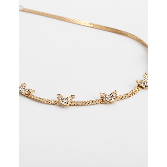 LRC Kalung Fashion Micro-set Rhinestone Geometric Snake Bone Chain Small Butterfly Necklace K34978